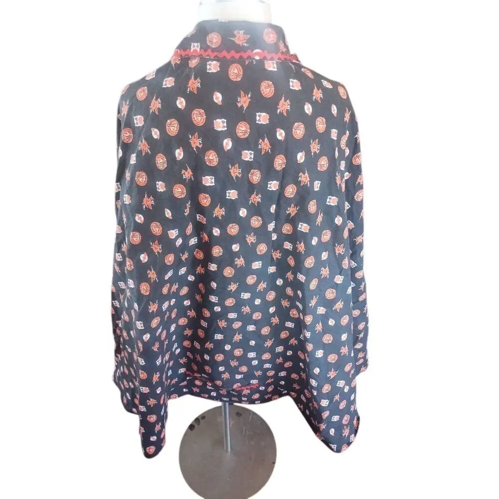 Vintage handmade Halloween cape tie at nexk Jack o labter witches owls